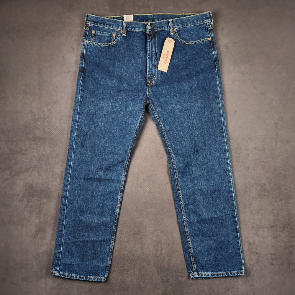 Levis 505 Regular Fit Jeans Mens 42x32 Blue Dark Stonewash Straight Denim NEW